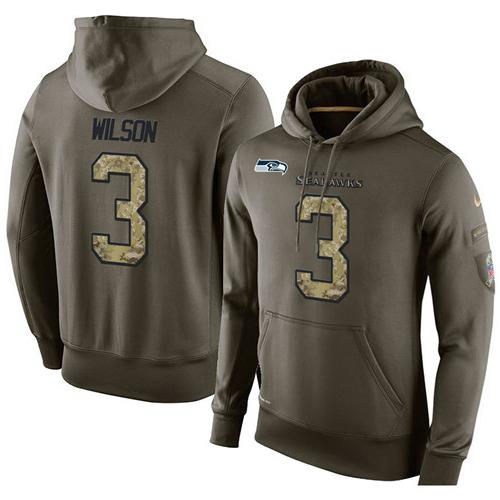 NFL Men's Nike Seattle Seahawks #3 Russell Wilson Stitched Green Olive Salute To Service KO Performance Hoodie - Click Image to Close